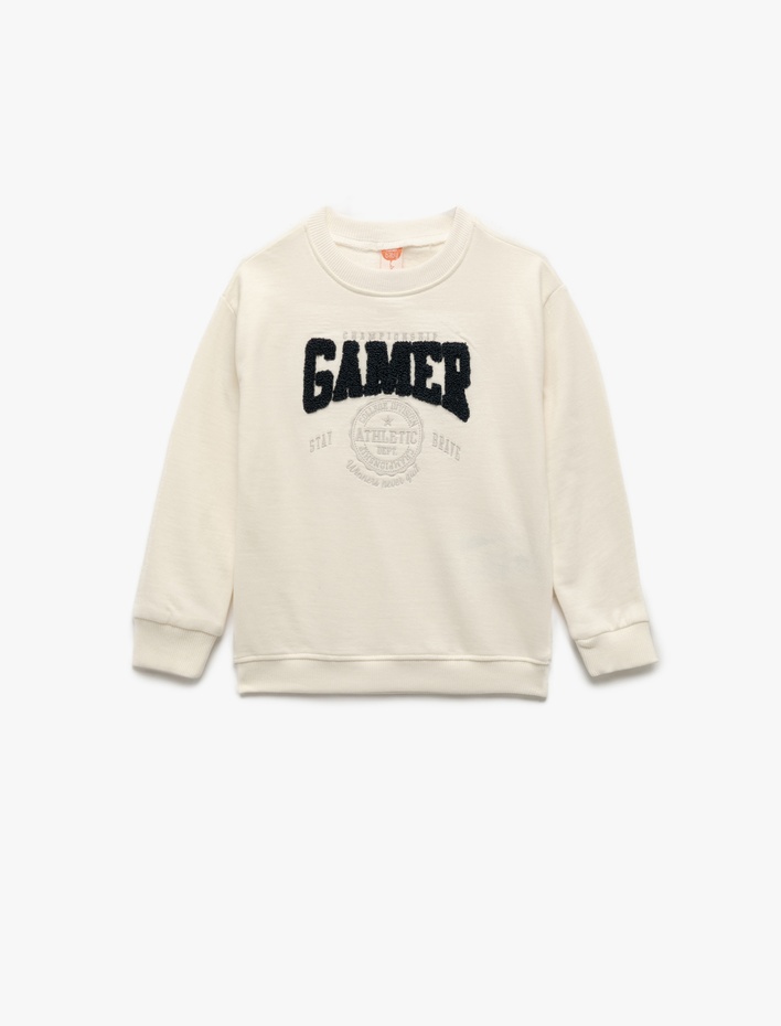 Erkek Bebek Nakışlı Uzun Kollu Bisiklet Yaka Pamuklu Sweatshirt