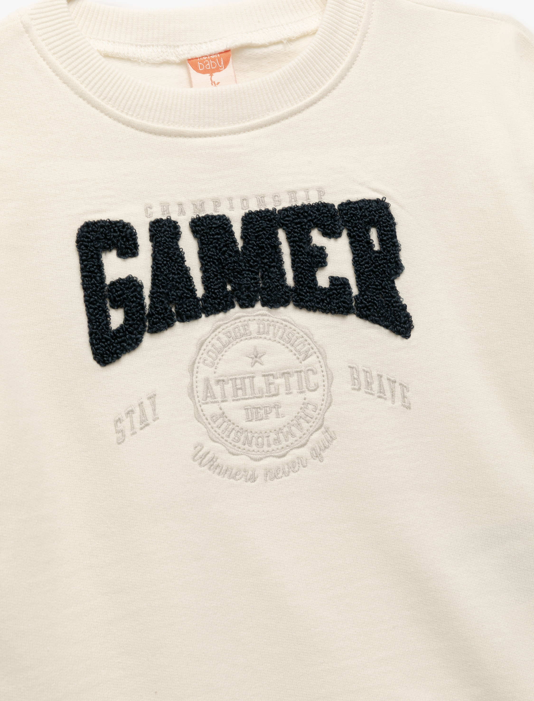  Erkek Bebek Nakışlı Uzun Kollu Bisiklet Yaka Pamuklu Sweatshirt