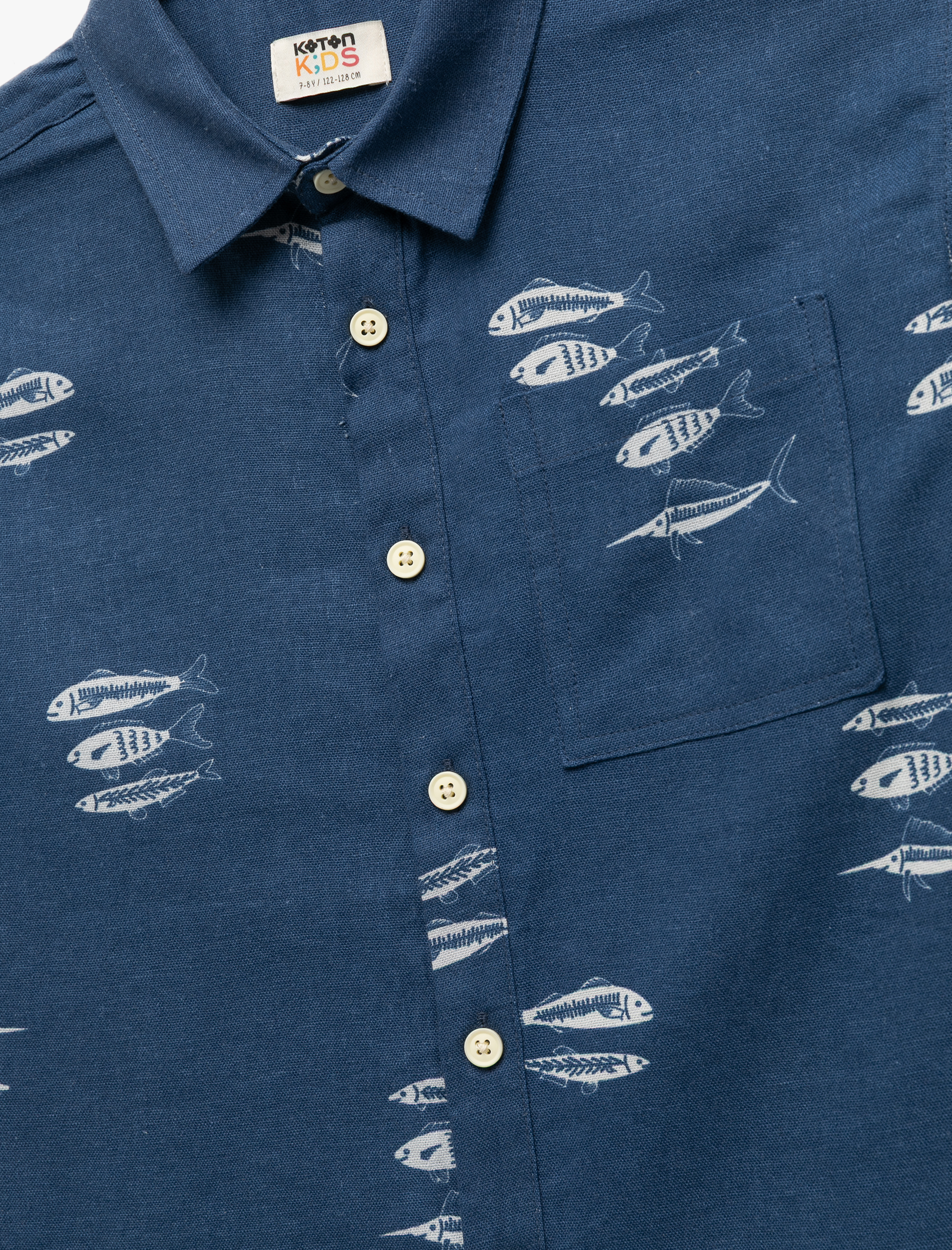  Erkek Çocuk Keten ve Viskon Karışımlı Cep Detaylı Kısa Kollu Gömlek