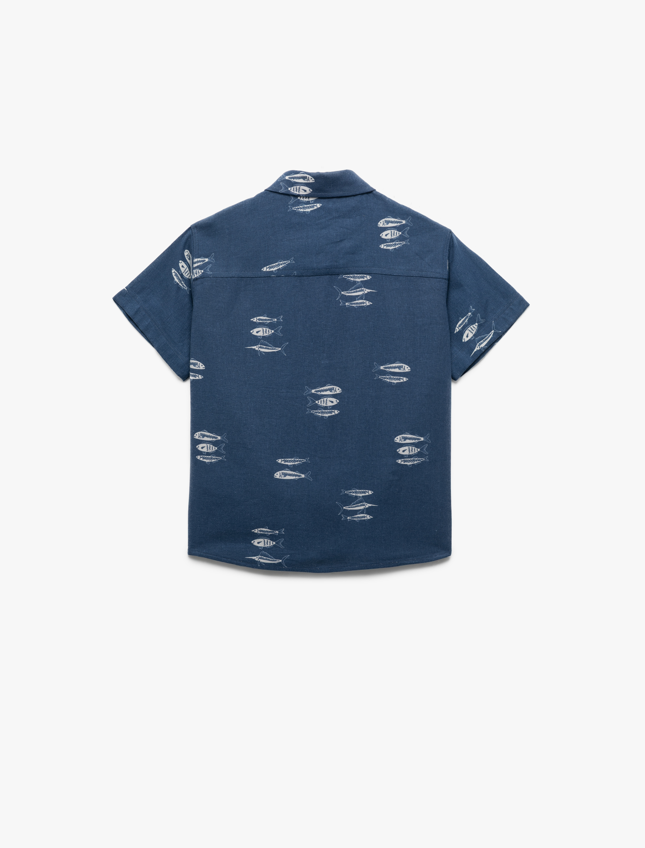  Erkek Çocuk Keten ve Viskon Karışımlı Cep Detaylı Kısa Kollu Gömlek