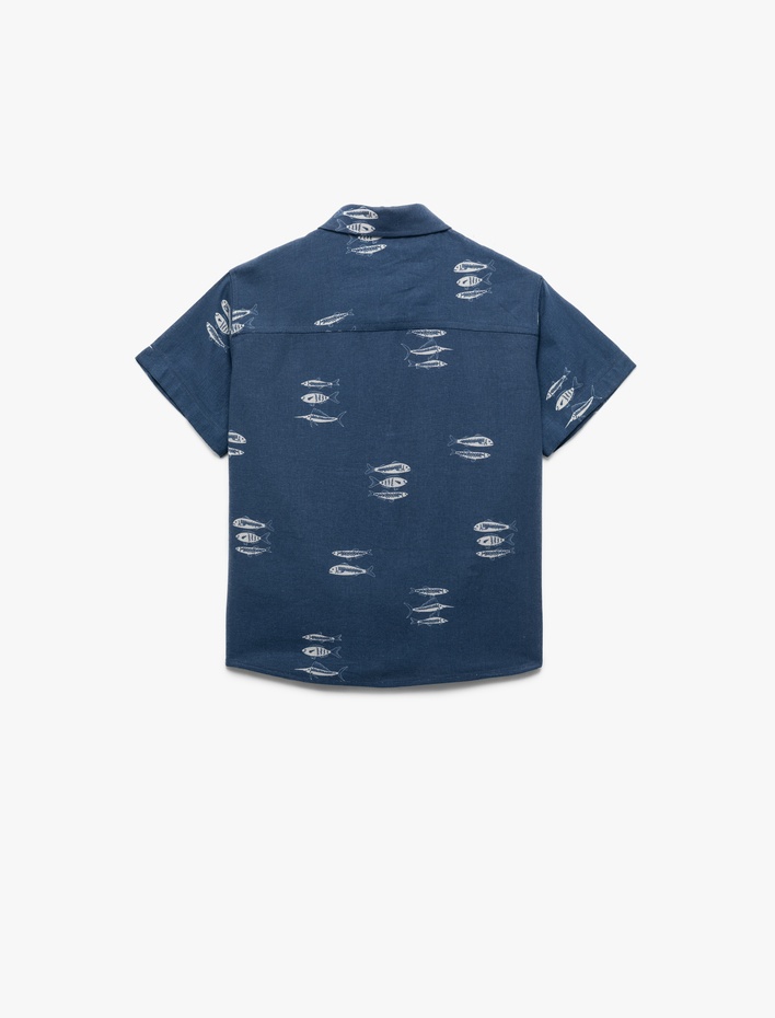 Erkek Çocuk Keten ve Viskon Karışımlı Cep Detaylı Kısa Kollu Gömlek