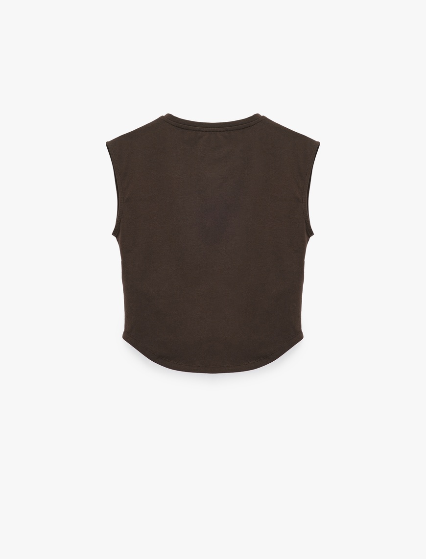   Slim Fit Kap Kol Pamuklu Bisiklet Yaka Korse Detaylı Crop Tişört