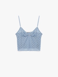 Kalp Yaka İnce Askılı Dantelli Pijama Üstü