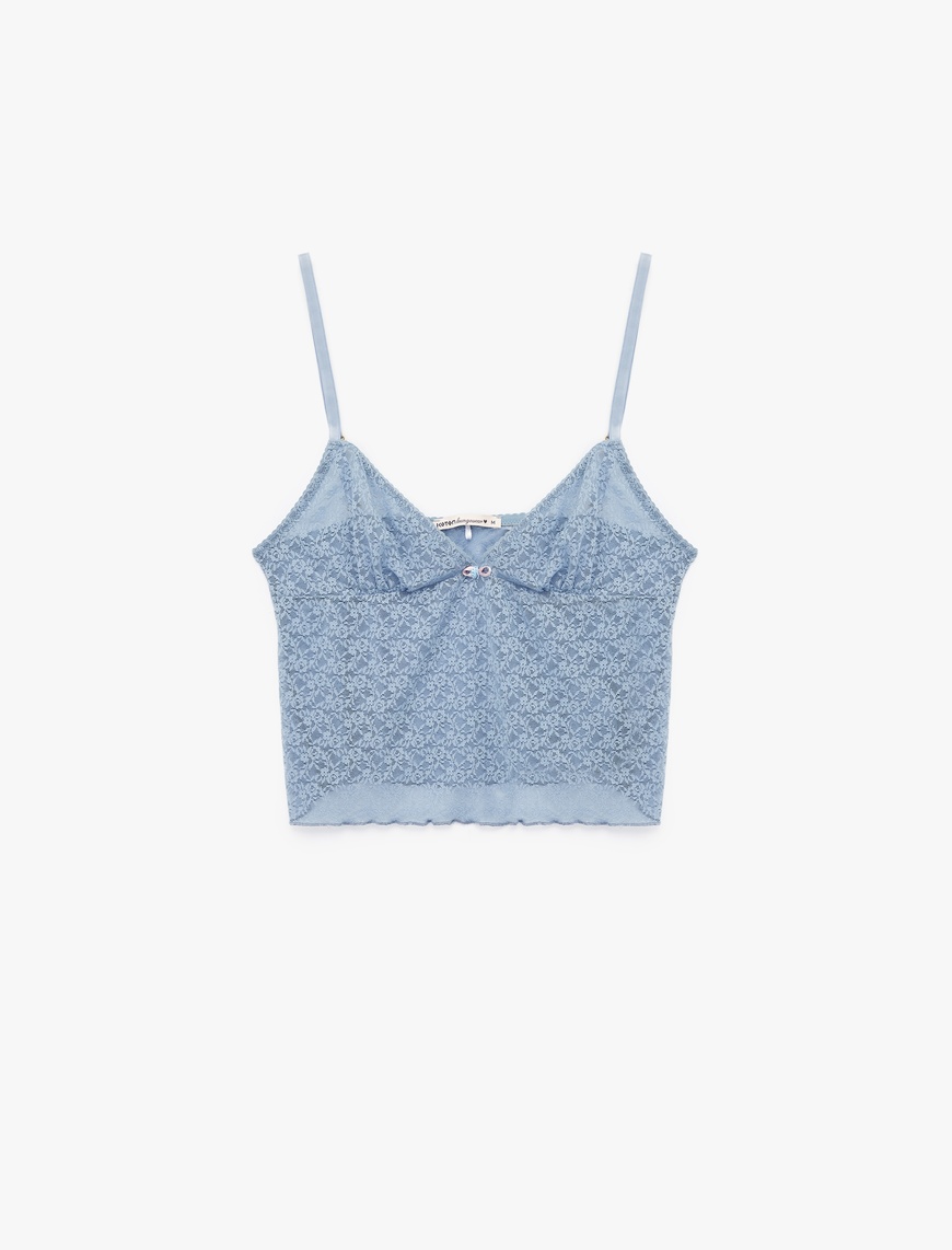   Kalp Yaka İnce Askılı Dantelli Pijama Üstü