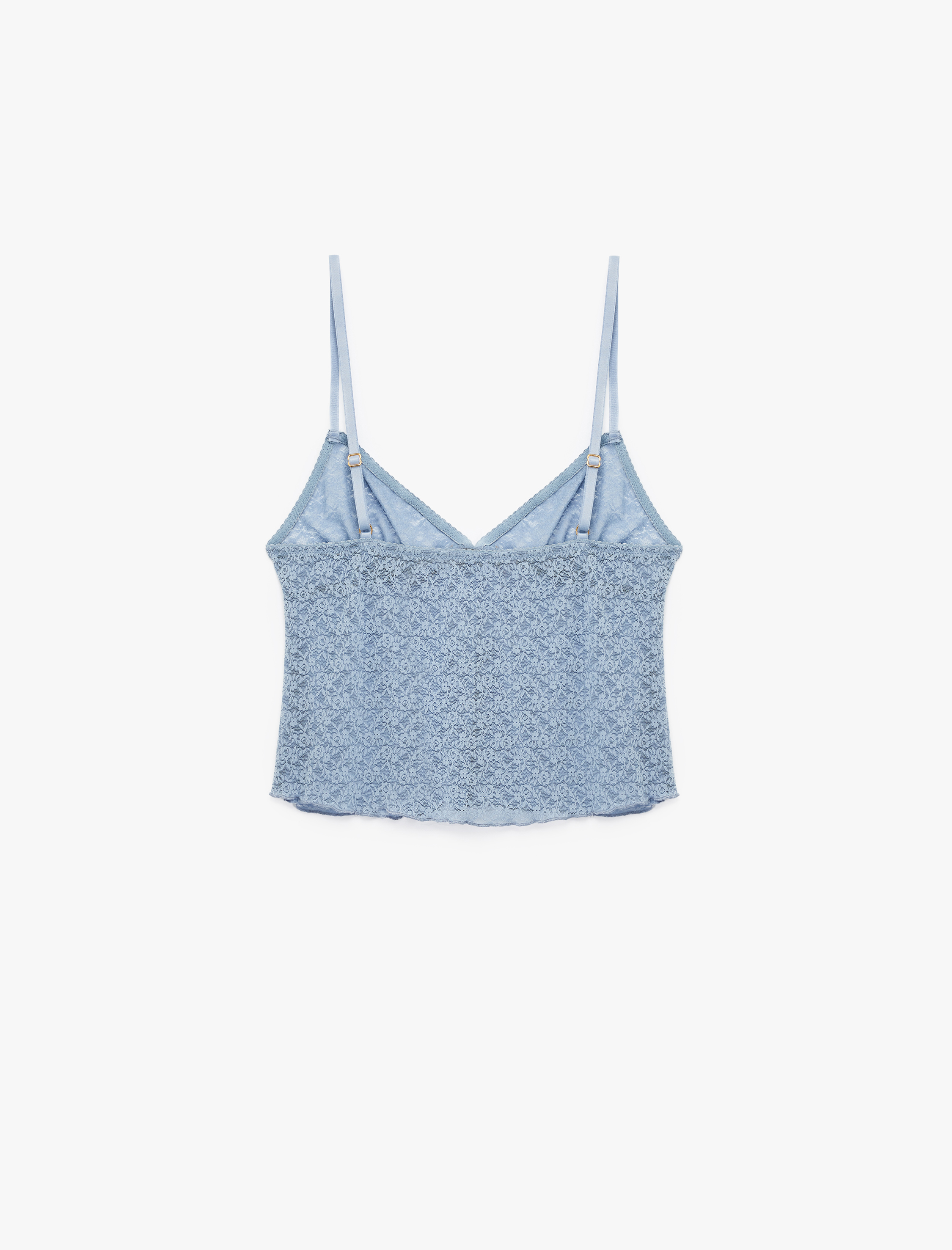   Kalp Yaka İnce Askılı Dantelli Pijama Üstü