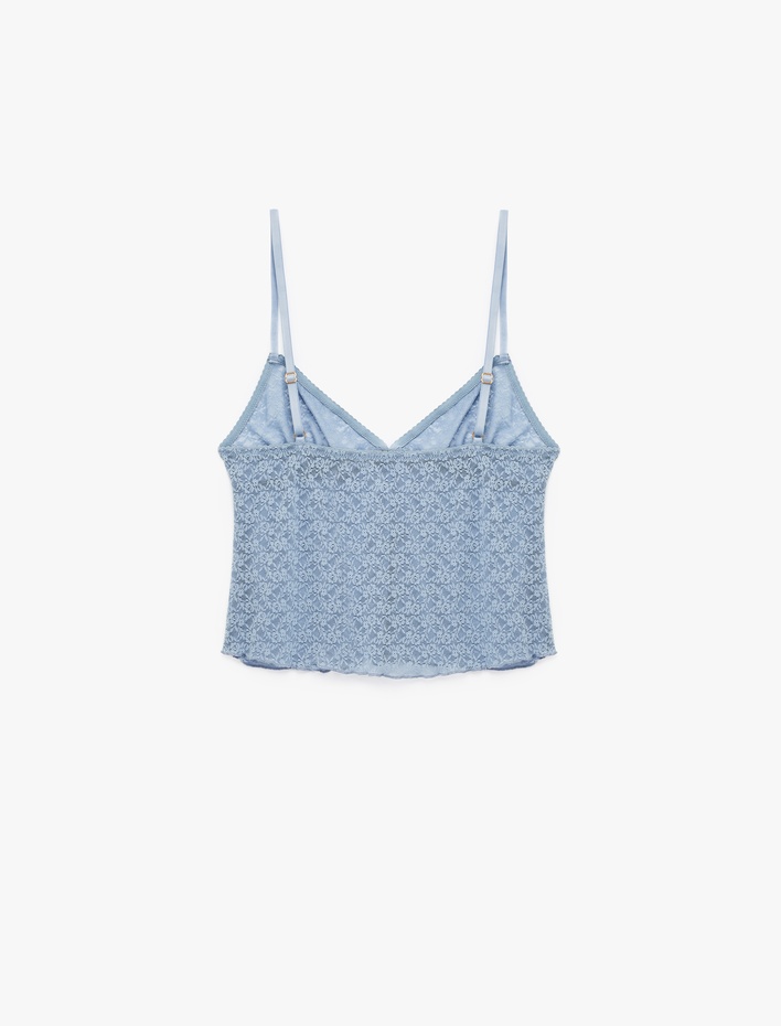  Kalp Yaka İnce Askılı Dantelli Pijama Üstü