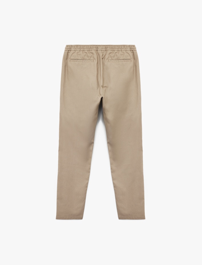  Pamuk Keten Karışımlı Cep Detaylı Beli Bağcıklı Pantolon