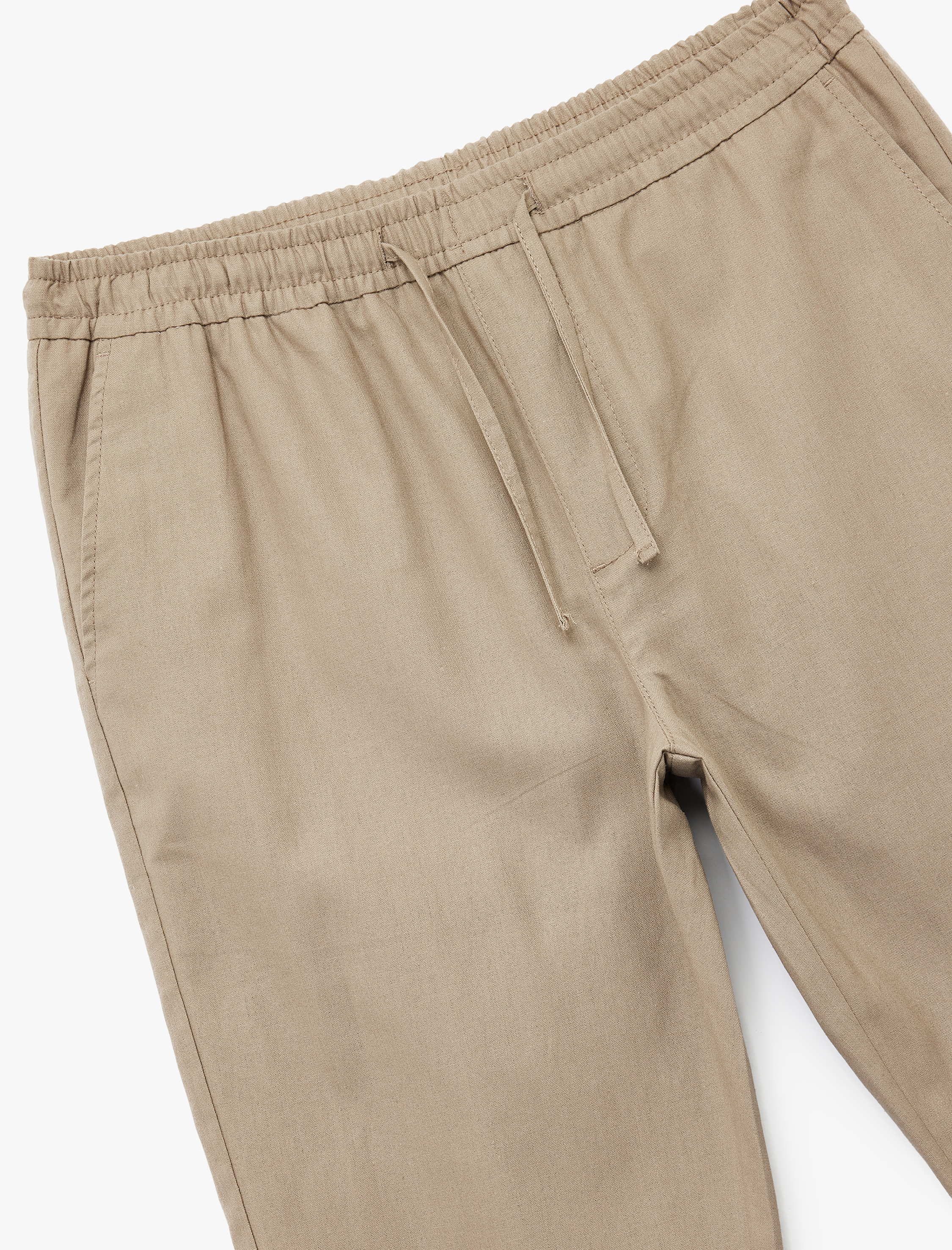   Pamuk Keten Karışımlı Cep Detaylı Beli Bağcıklı Pantolon