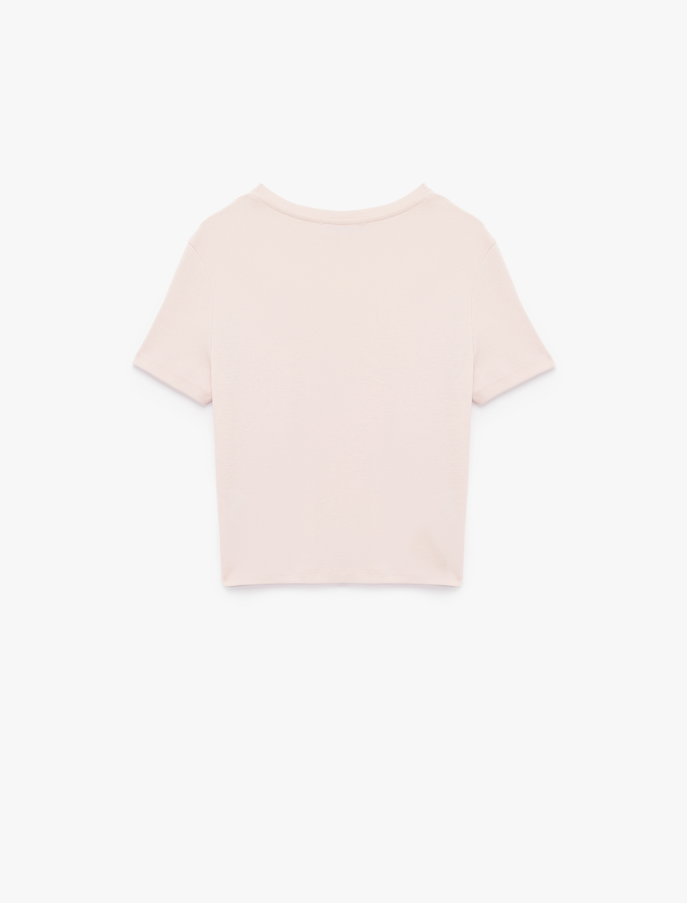   Slim Fit Kısa Kollu Ribanalı Bisiklet Yaka Pamuklu Fiyonk Detaylı Tavşan Baskılı Tişört