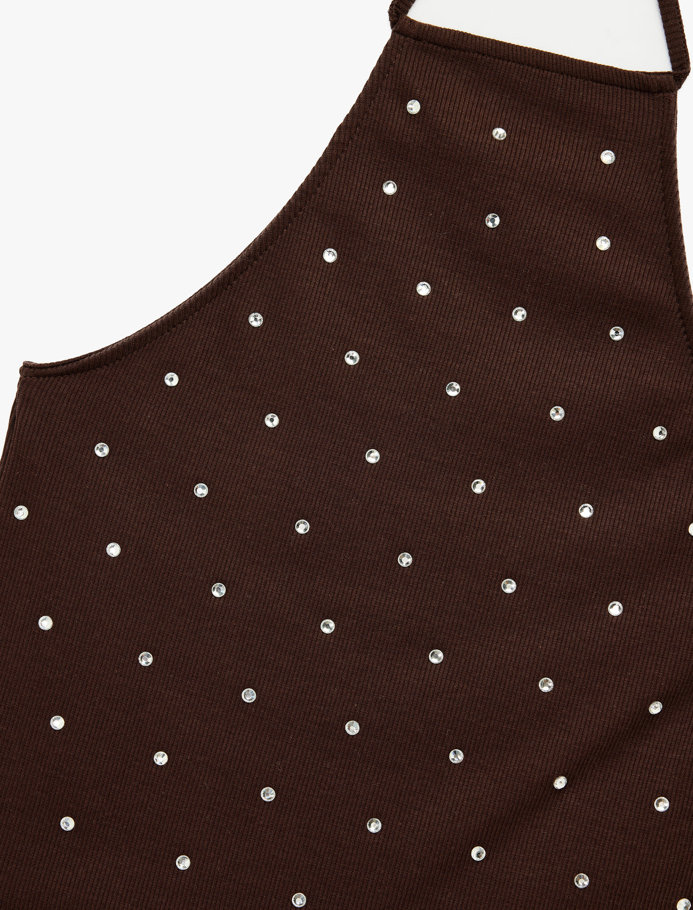   Taş Detaylı Slim Fit Asimetrik Boyundan Bağlamalı Kolsuz Halter Yaka Bluz