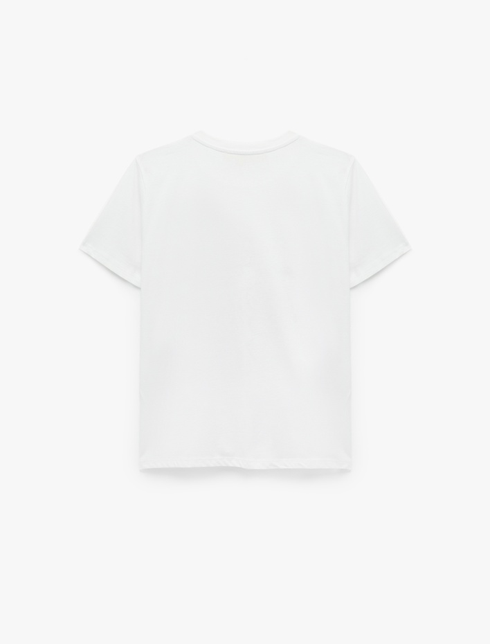  Pamuklu Bisiklet Yaka Kısa Kollu Ayıcık Baskılı Tişört