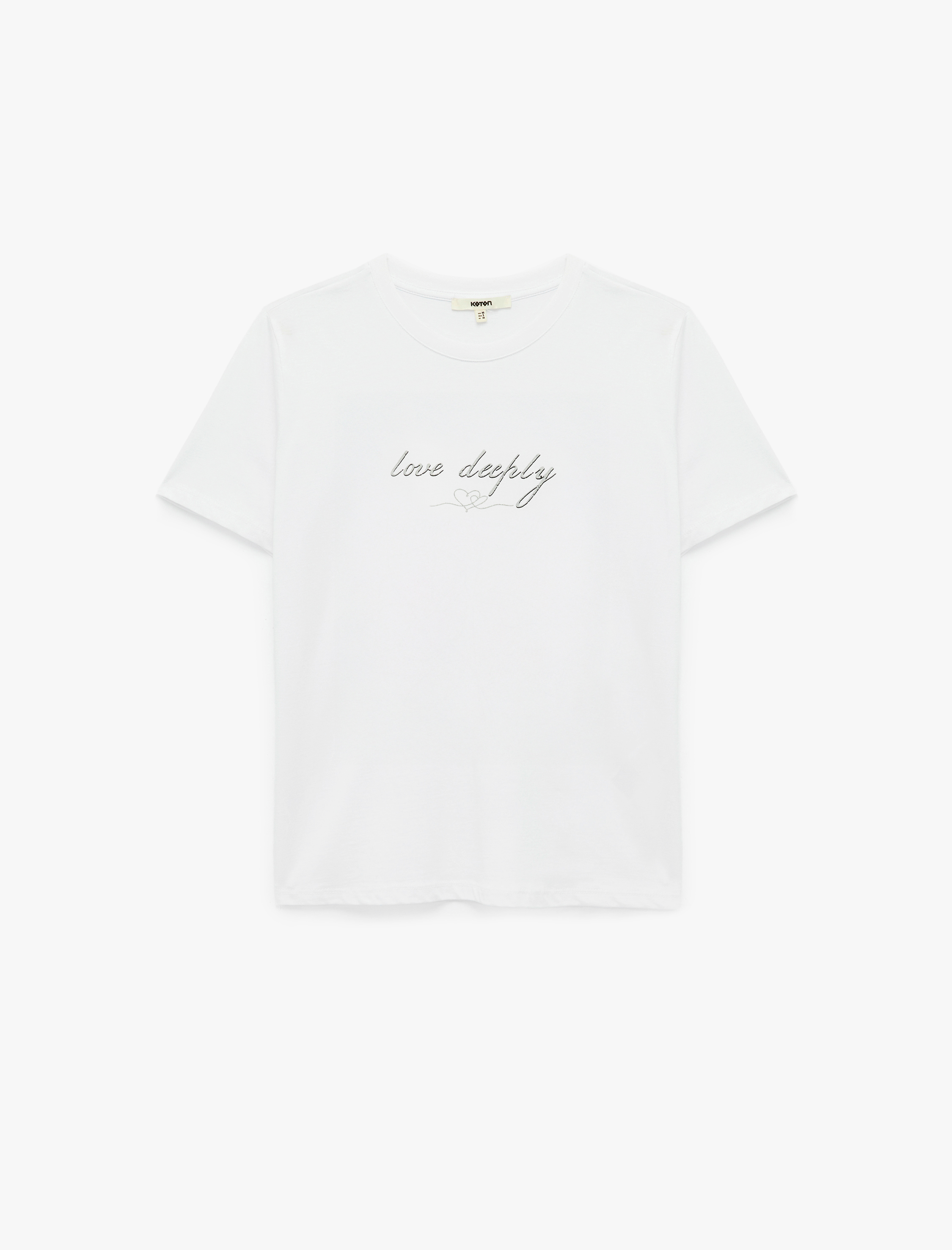   Pamuklu Kısa Kollu Bisiklet Yaka Parlak Baskı Detaylı Tişört