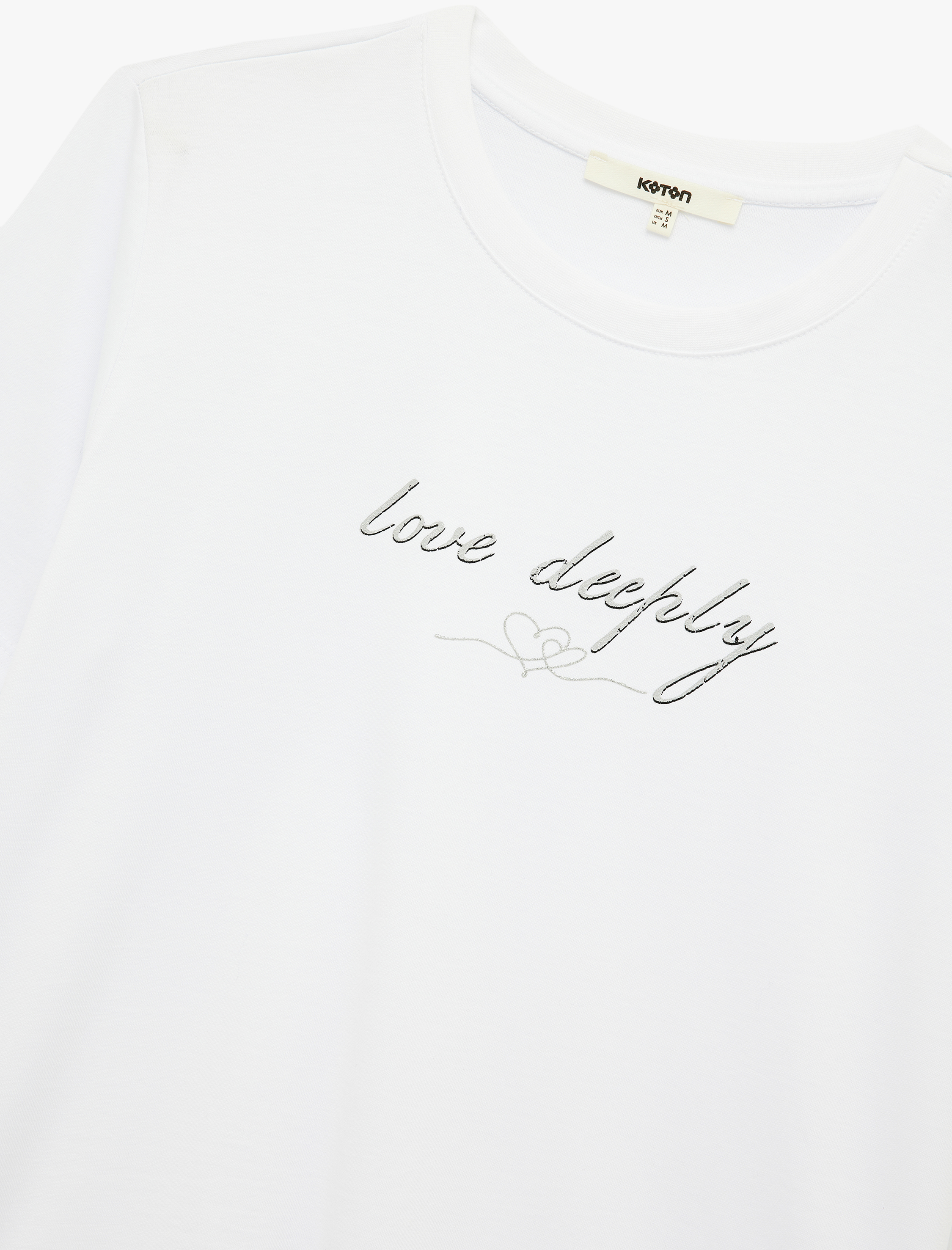   Pamuklu Kısa Kollu Bisiklet Yaka Parlak Baskı Detaylı Tişört