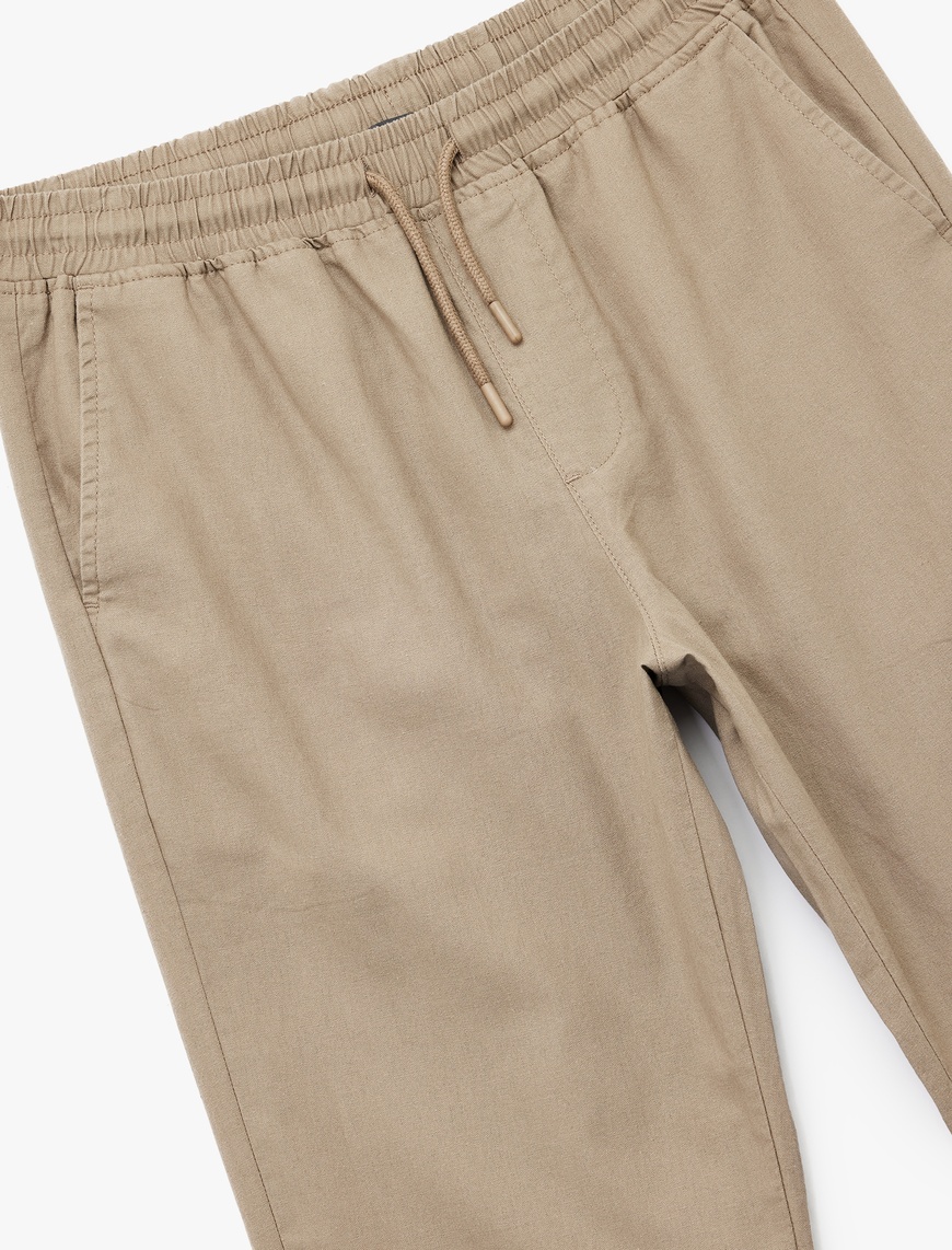   Beli Bağcıklı Cep Detaylı Keten Pamuk Karışımlı Chino Yazlık Pantolon