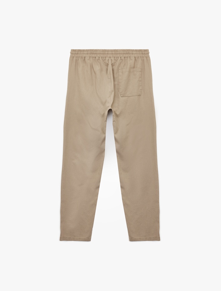  Beli Bağcıklı Cep Detaylı Keten Pamuk Karışımlı Chino Pantolon