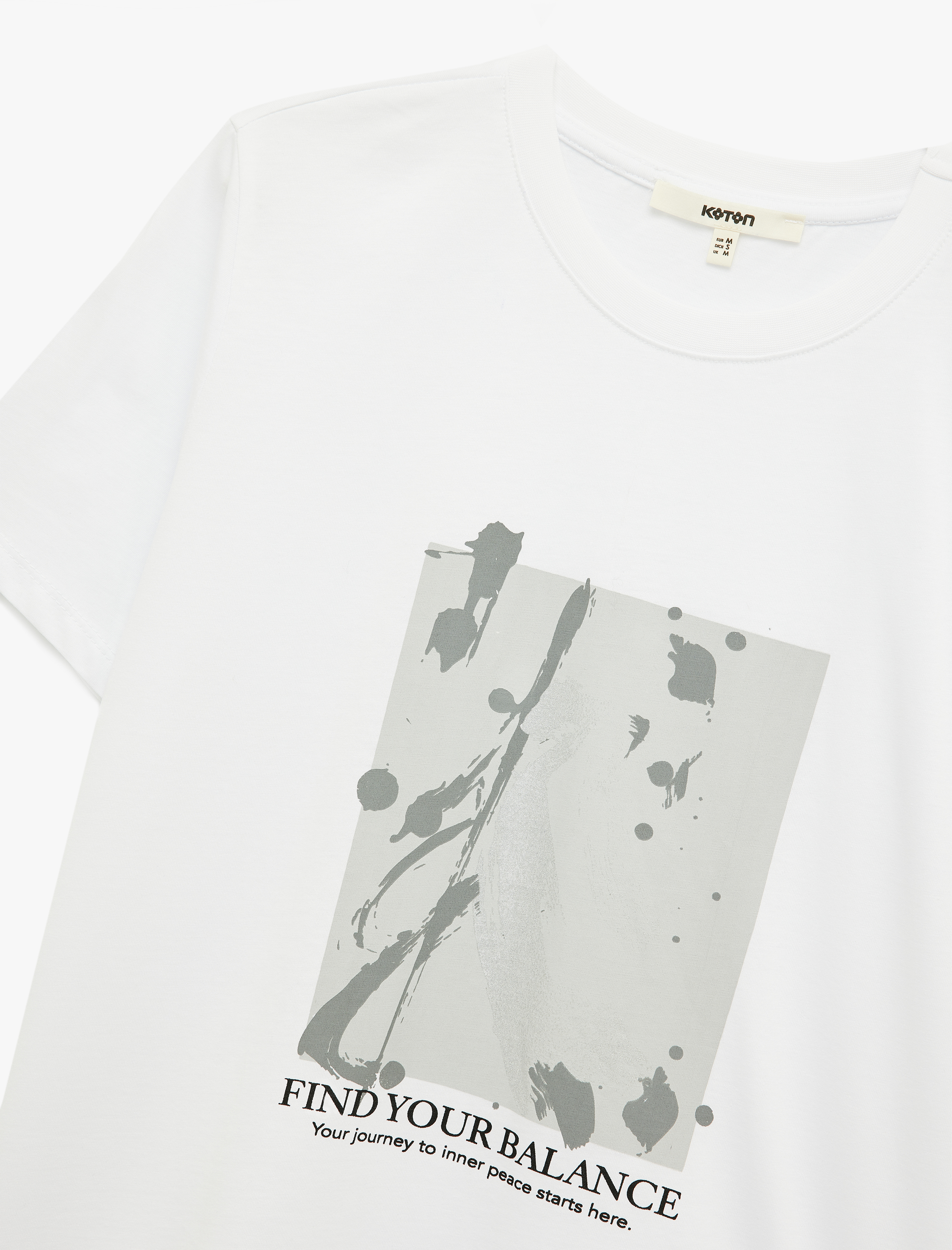   Pamuklu Kısa Kollu Bisiklet Yaka Baskılı Tişört