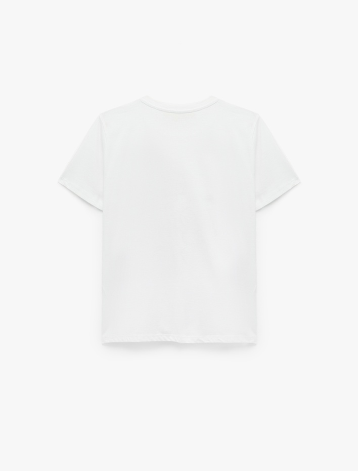  Pamuklu Kısa Kollu Bisiklet Yaka Baskılı Tişört