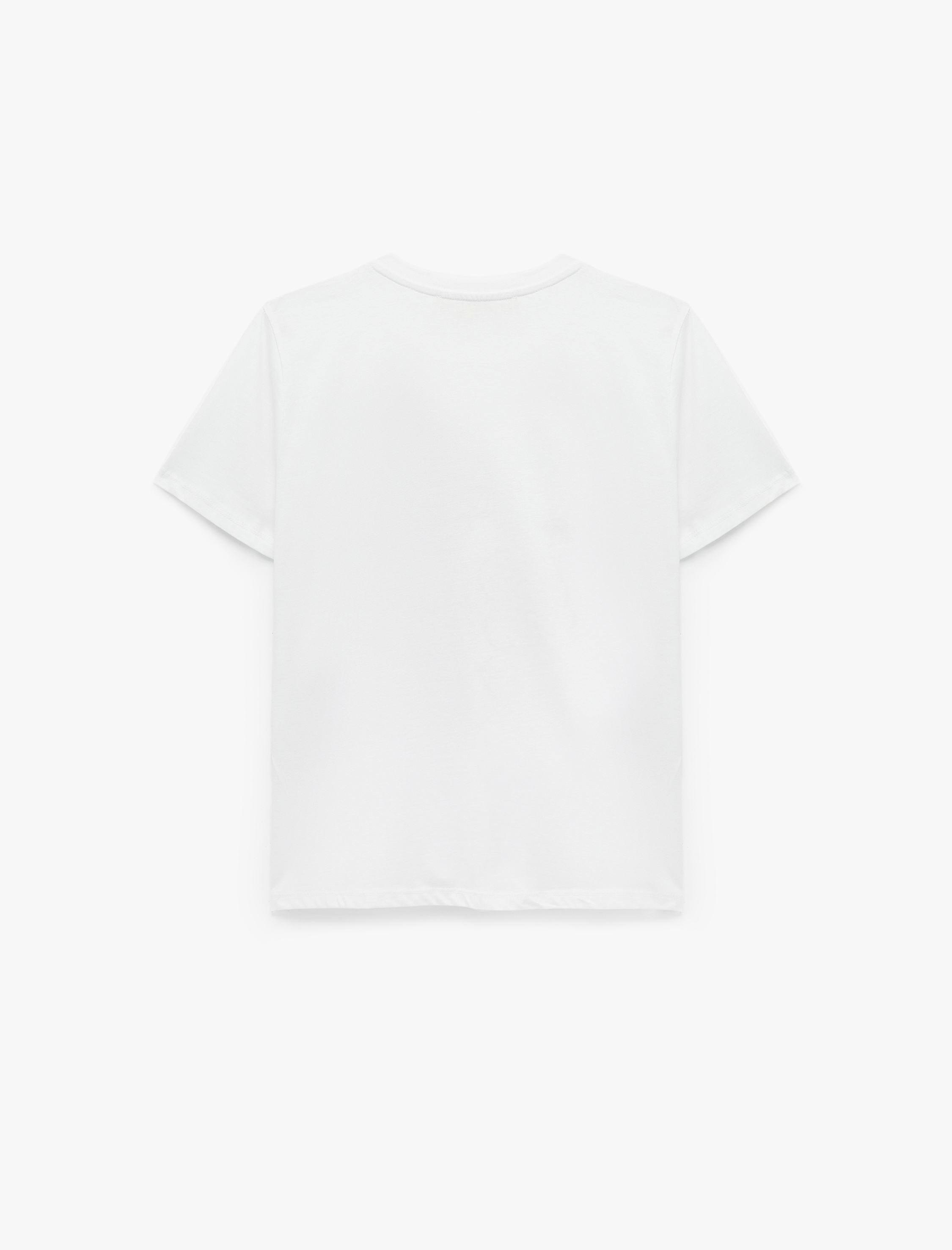   Pamuklu Bisiklet Yaka Kısa Kollu Parlak Varak Baskılı Tişört