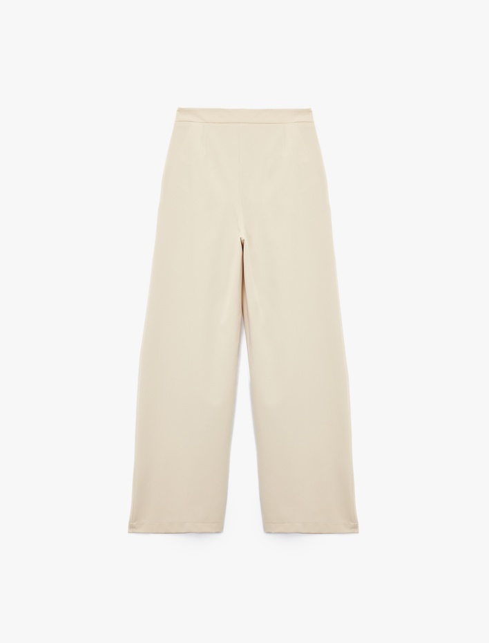  Cepli Pile Detaylı Geniş Paça Baggy Kumaş Pantolon