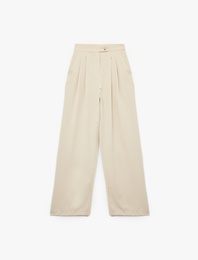 Cepli Pile Detaylı Geniş Paça Baggy Kumaş Pantolon
