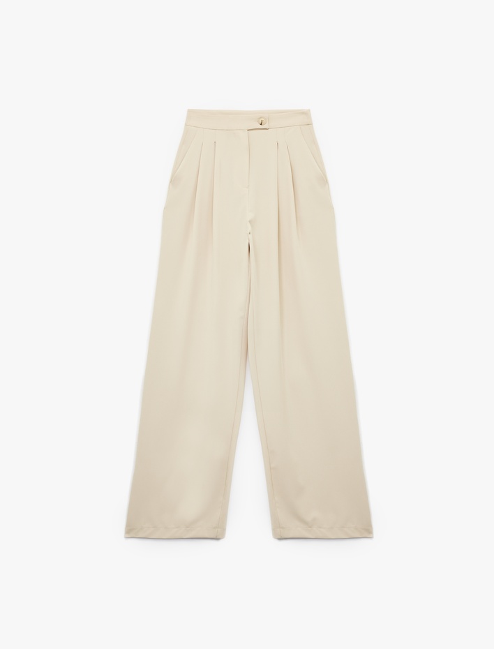  Cepli Pile Detaylı Geniş Paça Baggy Kumaş Pantolon