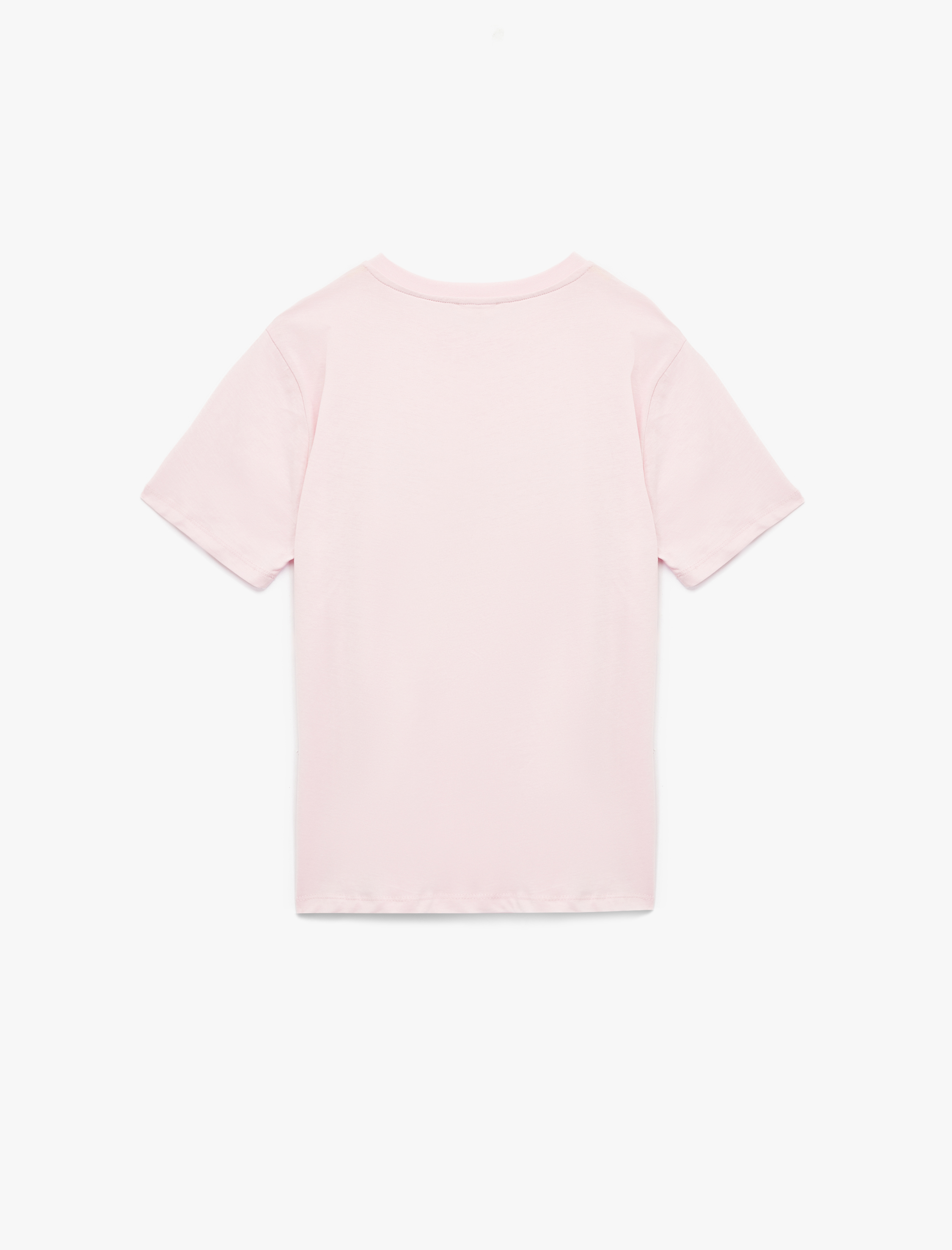   Pamuklu Kısa Kollu Bisiklet Yaka Taşlı Fiyonk Baskılı Tişört