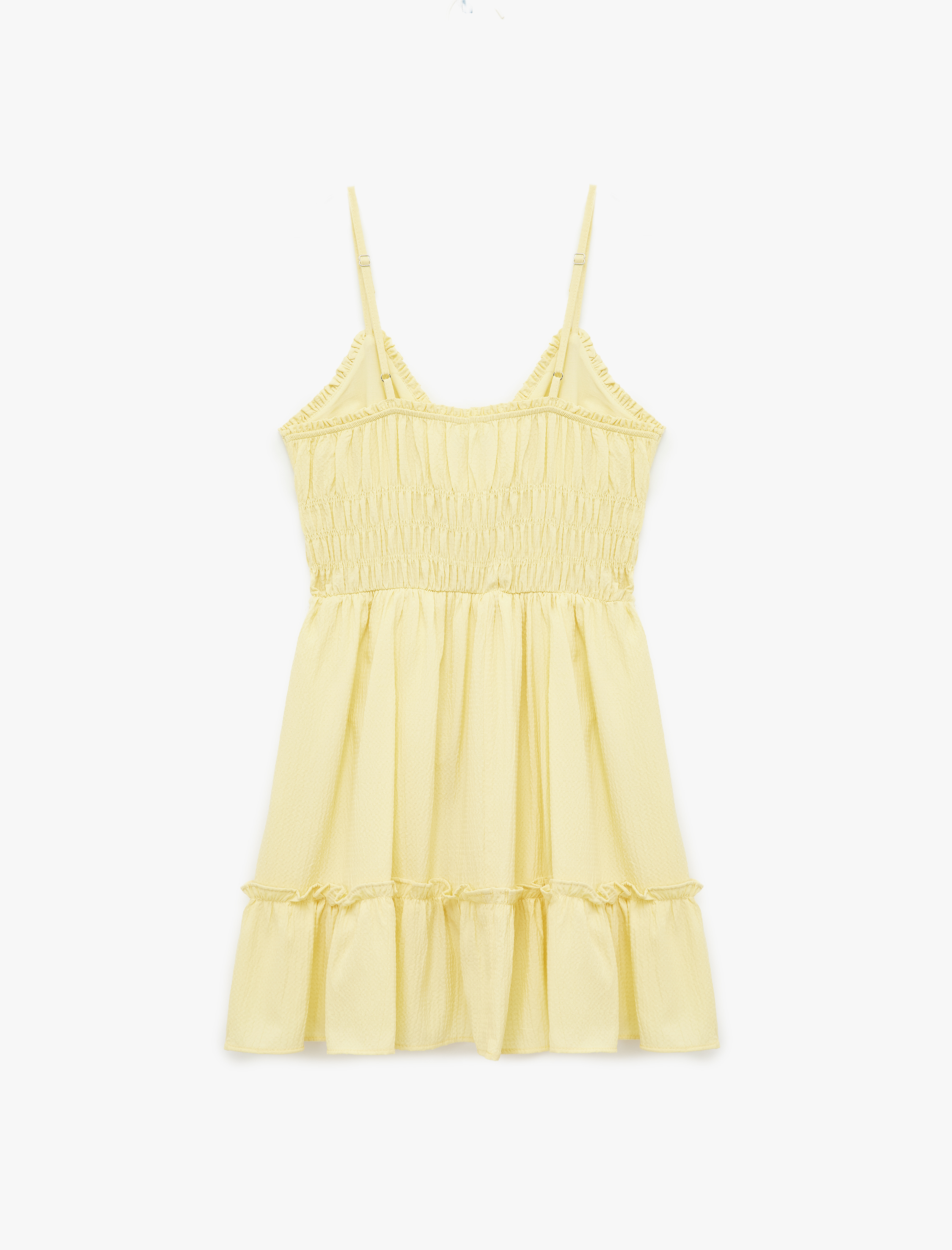   Gipeli V Yaka Katlı Fırfırlı İp Askılı Viskon Karışımlı Mini Elbise