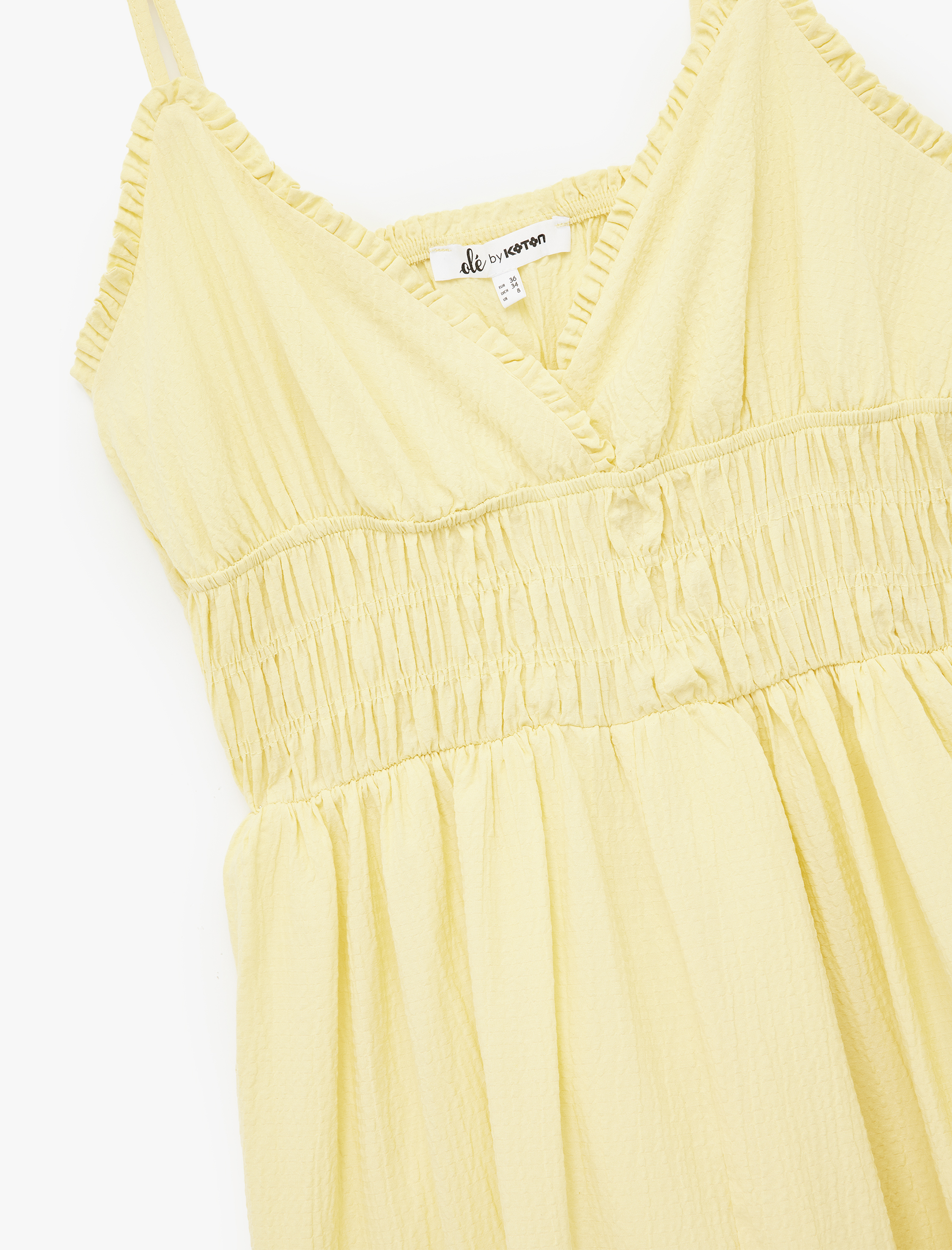   Gipeli V Yaka Katlı Fırfırlı İp Askılı Viskon Karışımlı Mini Elbise