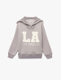 Şardonlu Uzun Kollu Yarım Fermuarlı Ayıcık Nakışlı Oversize Sweatshirt