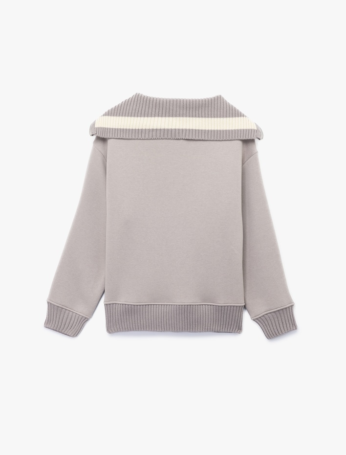  Şardonlu Uzun Kollu Yarım Fermuarlı Ayıcık Nakışlı Oversize Sweatshirt
