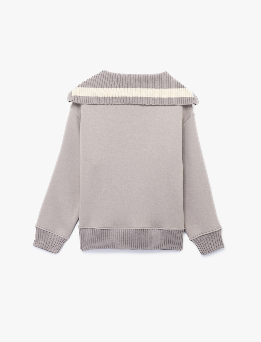   Şardonlu Uzun Kollu Yarım Fermuarlı Ayıcık Nakışlı Oversize Sweatshirt