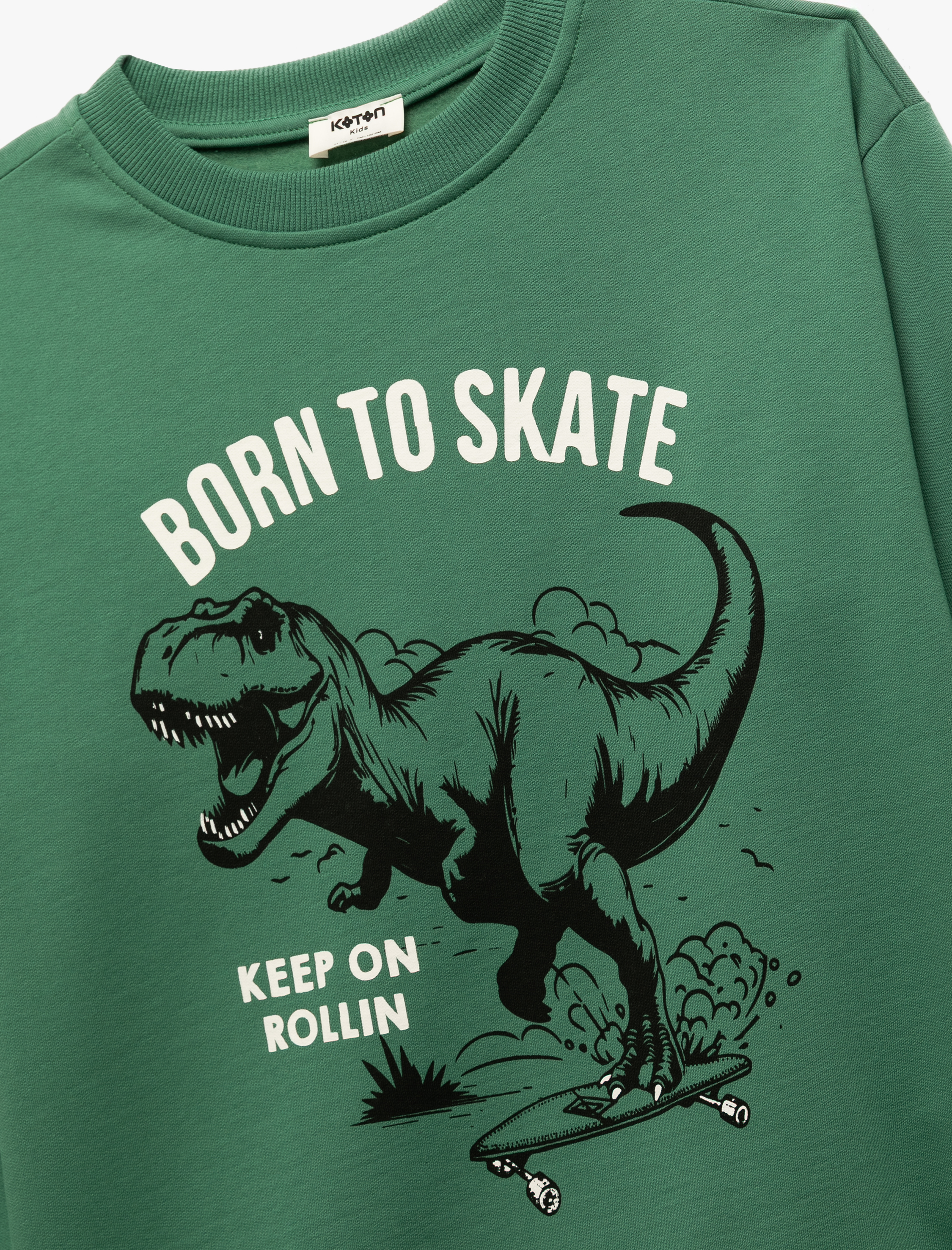  Erkek Çocuk Şardonlu Uzun Kollu Bisiklet Yaka Dinozor Baskılı Sweatshirt