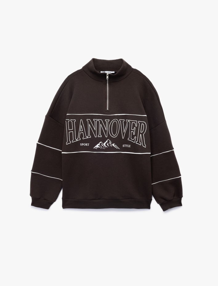  Oversize Uzun Kollu Fermuarlı Yaka Şardonlu Sweatshirt