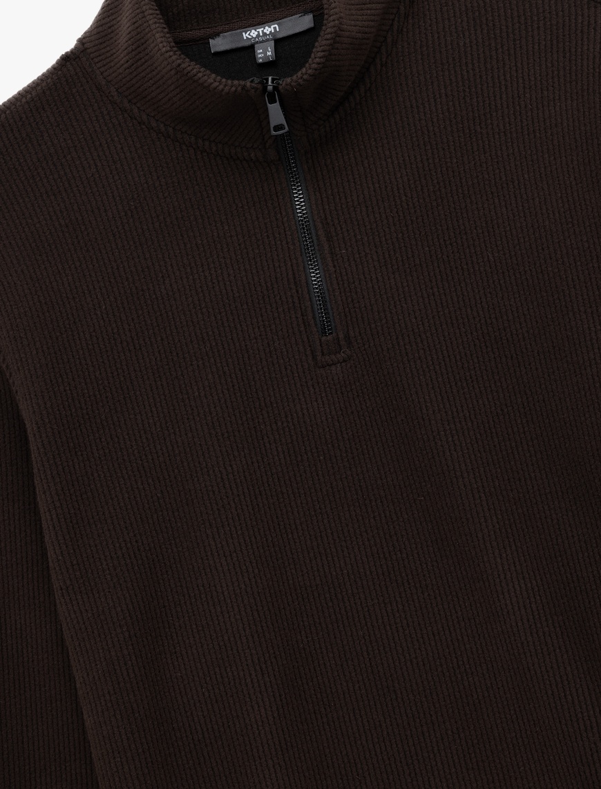   Uzun Kollu Ribanalı Yarım Fermuarlı Sweatshirt