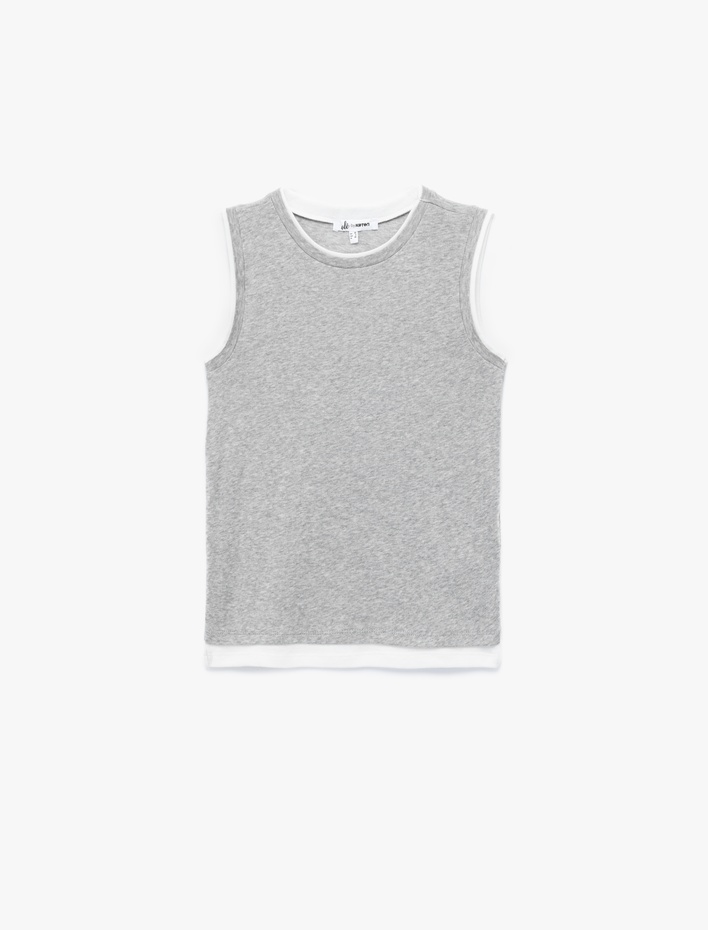  Slim Fit Bisiklet Yaka Biyeli Kolsuz Bluz
