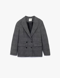 Uzun Kollu Cepli Kruvaze Ekose Blazer Ceket