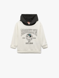 Pamuklu Şardonlu Uzun Kollu Baskılı Kapşonlu Sweatshirt