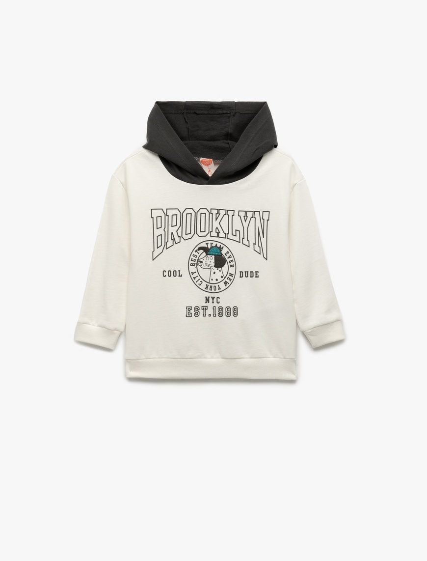  Erkek Bebek Pamuklu Şardonlu Uzun Kollu Baskılı Kapşonlu Sweatshirt
