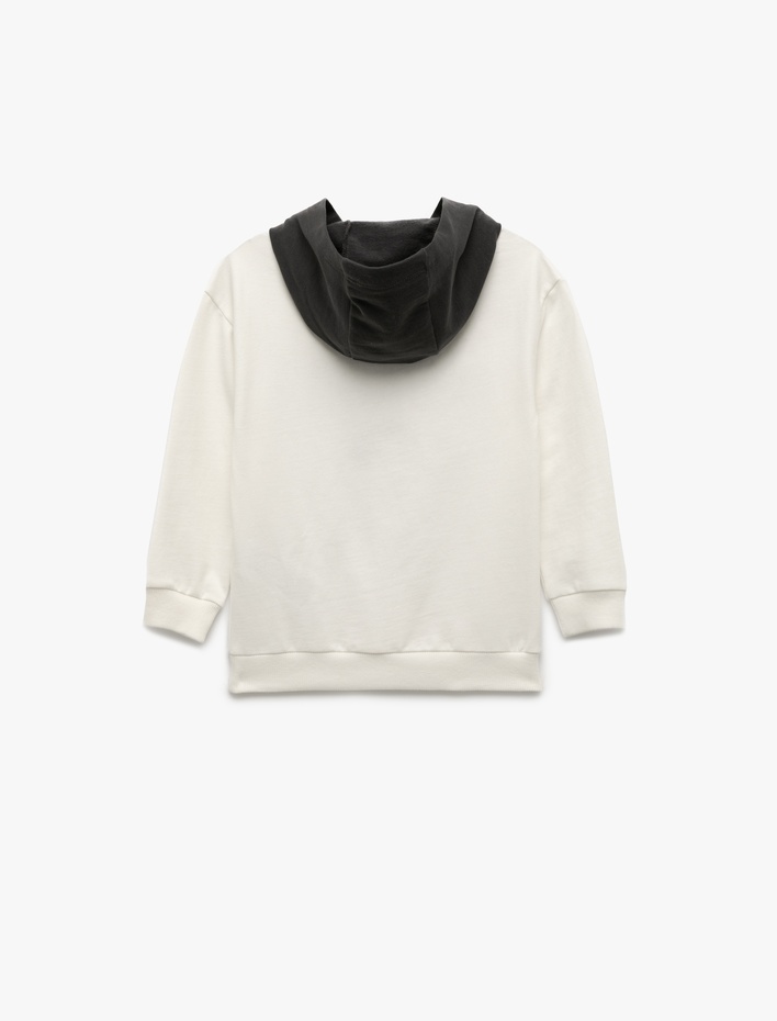 Erkek Bebek Pamuklu Şardonlu Uzun Kollu Baskılı Kapşonlu Sweatshirt