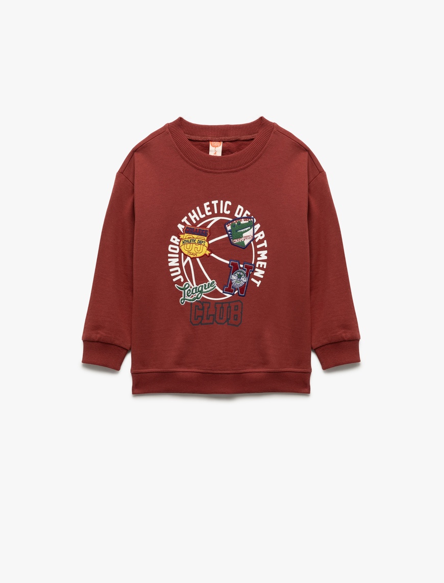  Erkek Bebek Şardonlu Uzun Kollu Bisiklet Yaka Pamuklu Baskılı Sweatshirt