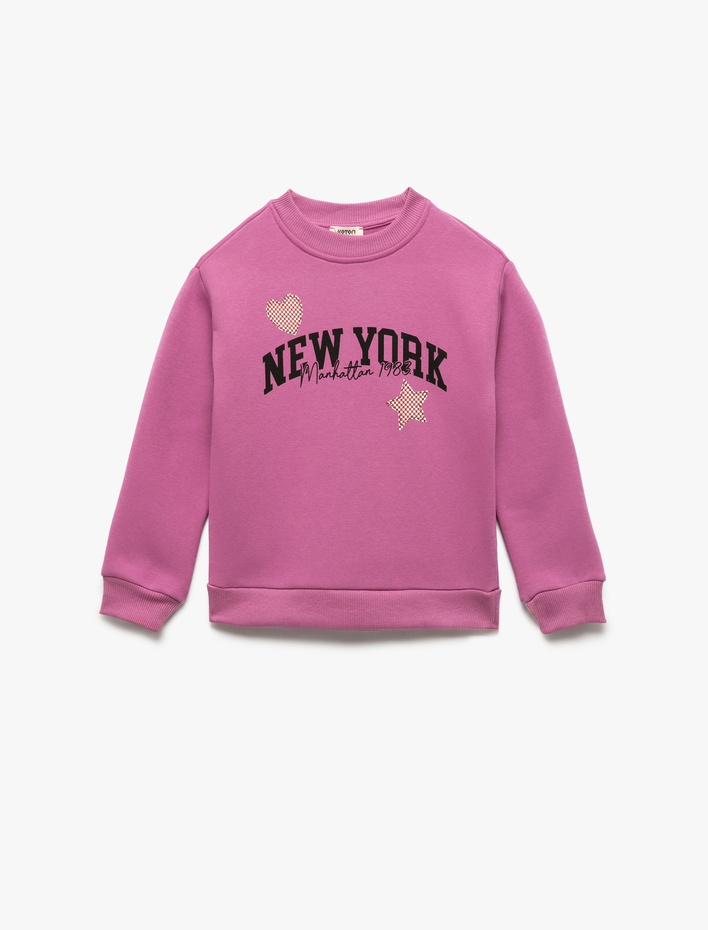Kız Çocuk Bisiklet Yaka Uzun Kollu Baskılı Şardonlu Sweatshirt