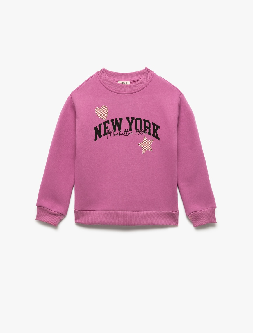  Kız Çocuk Bisiklet Yaka Uzun Kollu Baskılı Şardonlu Sweatshirt