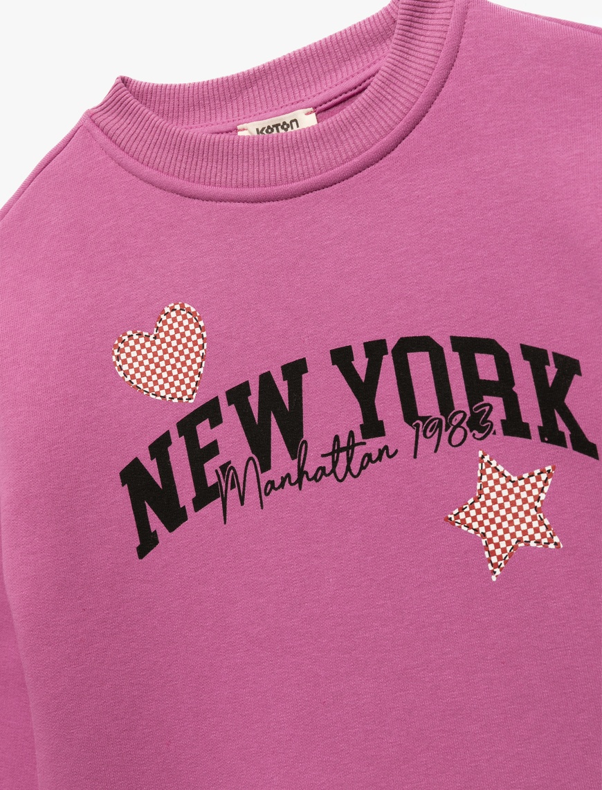  Kız Çocuk Bisiklet Yaka Uzun Kollu Baskılı Şardonlu Sweatshirt