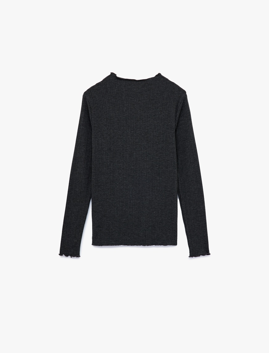   Kaşkorse Viskon Slim Fit Uzun Kollu Hafif Dik Yaka Tişört