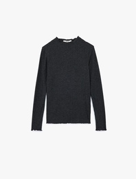 Kaşkorse Viskon Slim Fit Uzun Kollu Hafif Dik Yaka Tişört