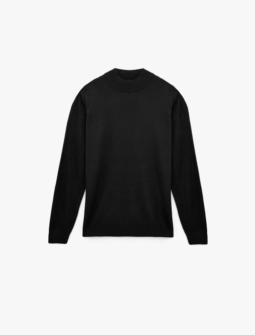   Uzun Kollu Regular Fit Dik Yaka Basic Triko Kazak
