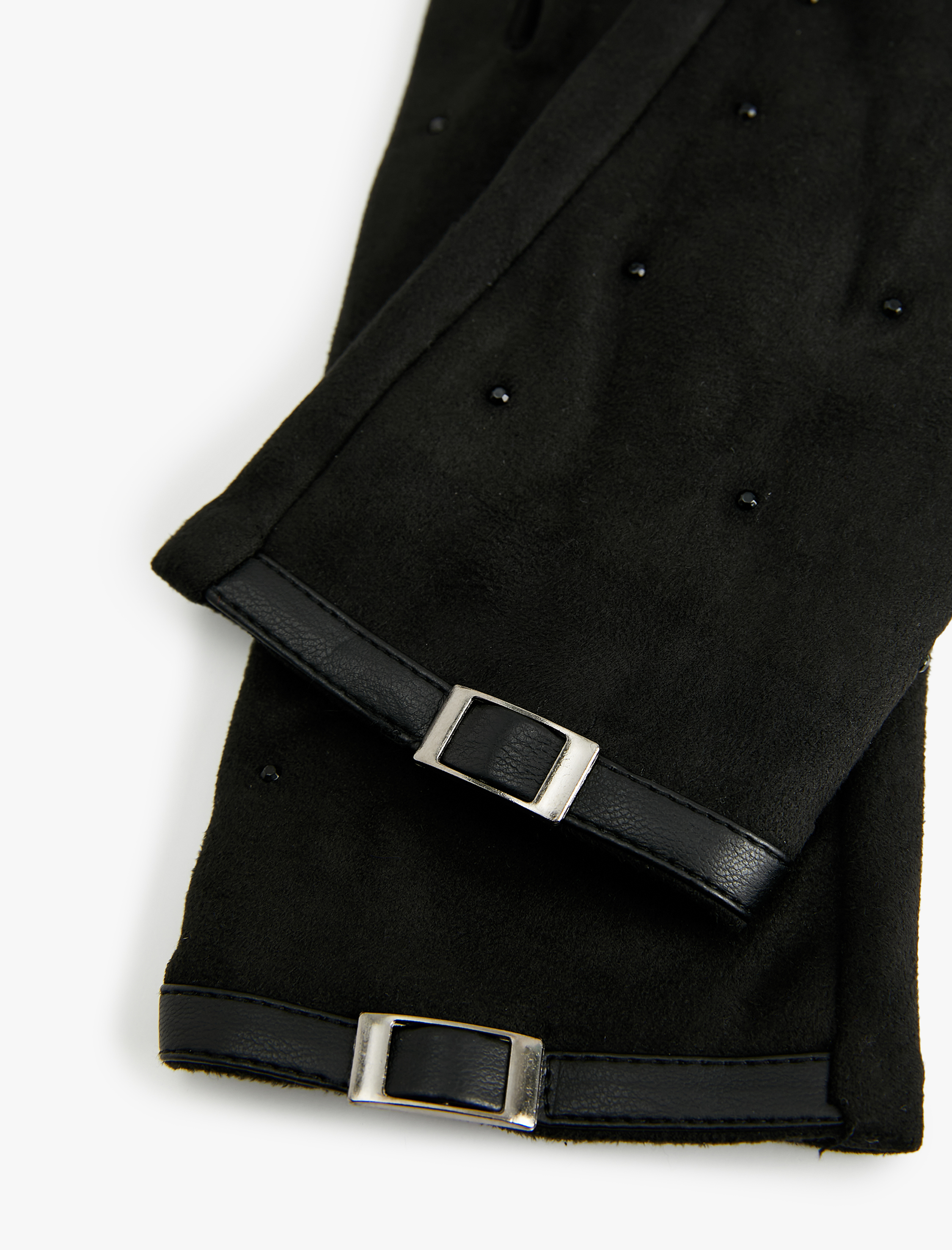  Kadın Kemer Detaylı Taşlı Süet Görünümlü Eldiven