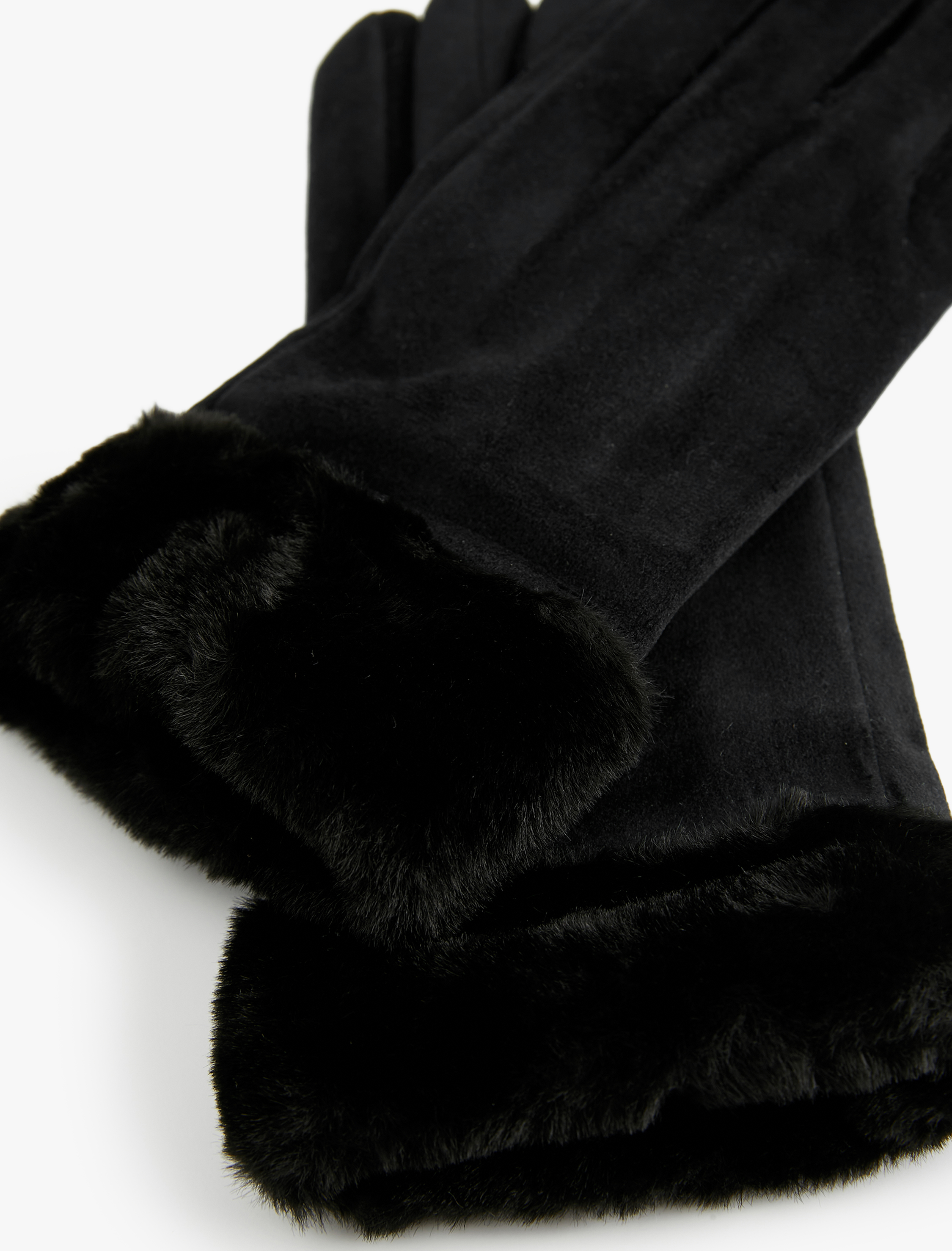  Kadın Suni Kürk Detaylı Süet Görünümlü Eldiven