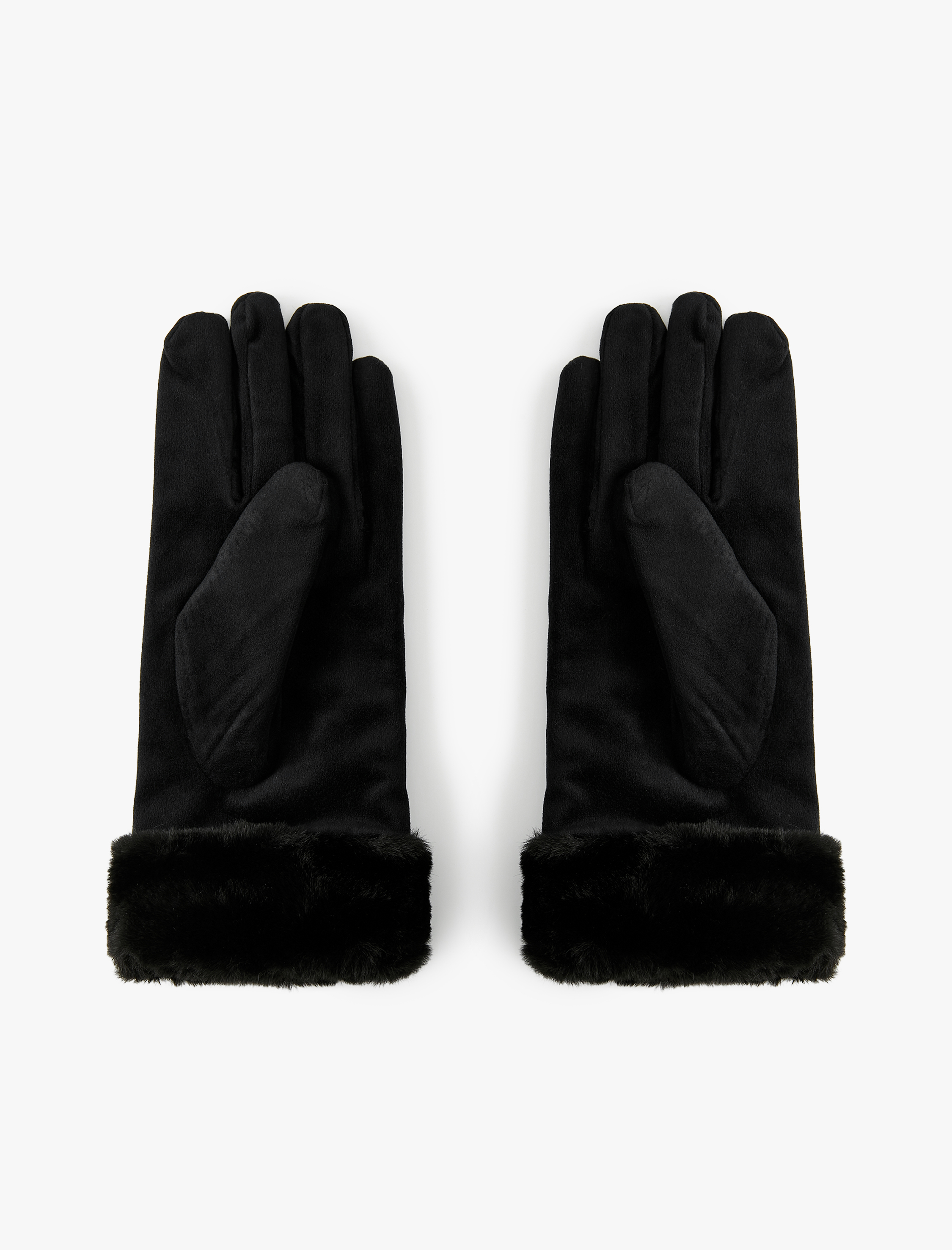  Kadın Suni Kürk Detaylı Süet Görünümlü Eldiven
