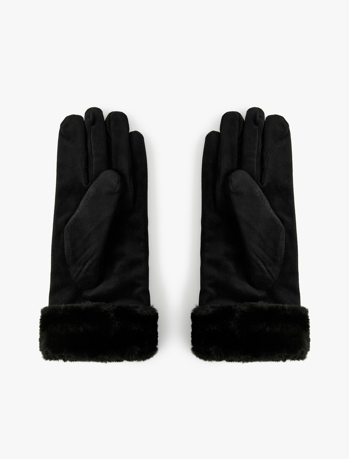 Kadın Suni Kürk Detaylı Süet Görünümlü Eldiven